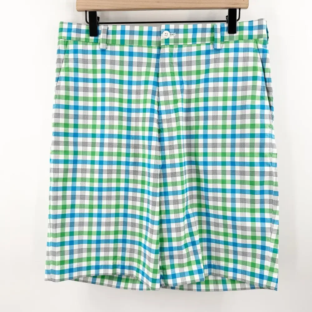 Nike Golf Shorts Men's Size 32 Medium Core Dri-Fit Plaid Performance Flat Front